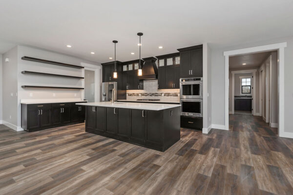 large kitchen and dining room in custom home