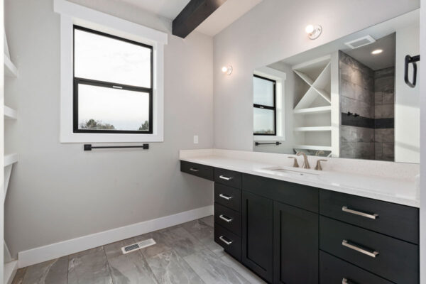 modern white bathroom in custom home