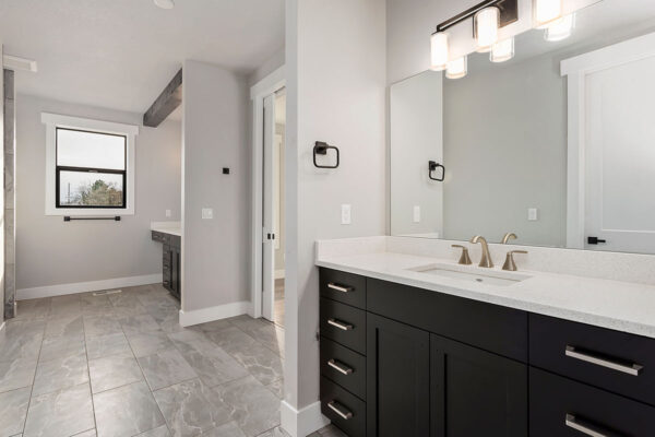 modern white bathroom in custom home