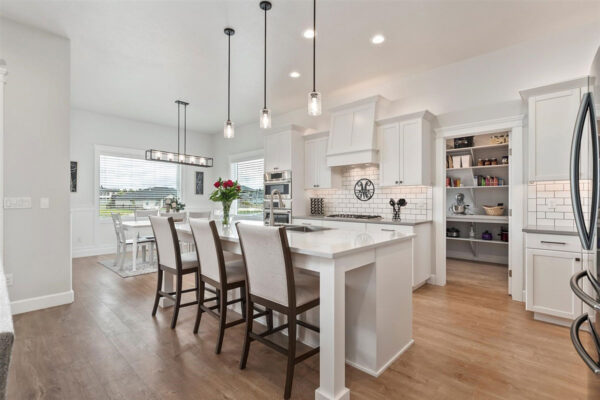 bright kitchen with white island