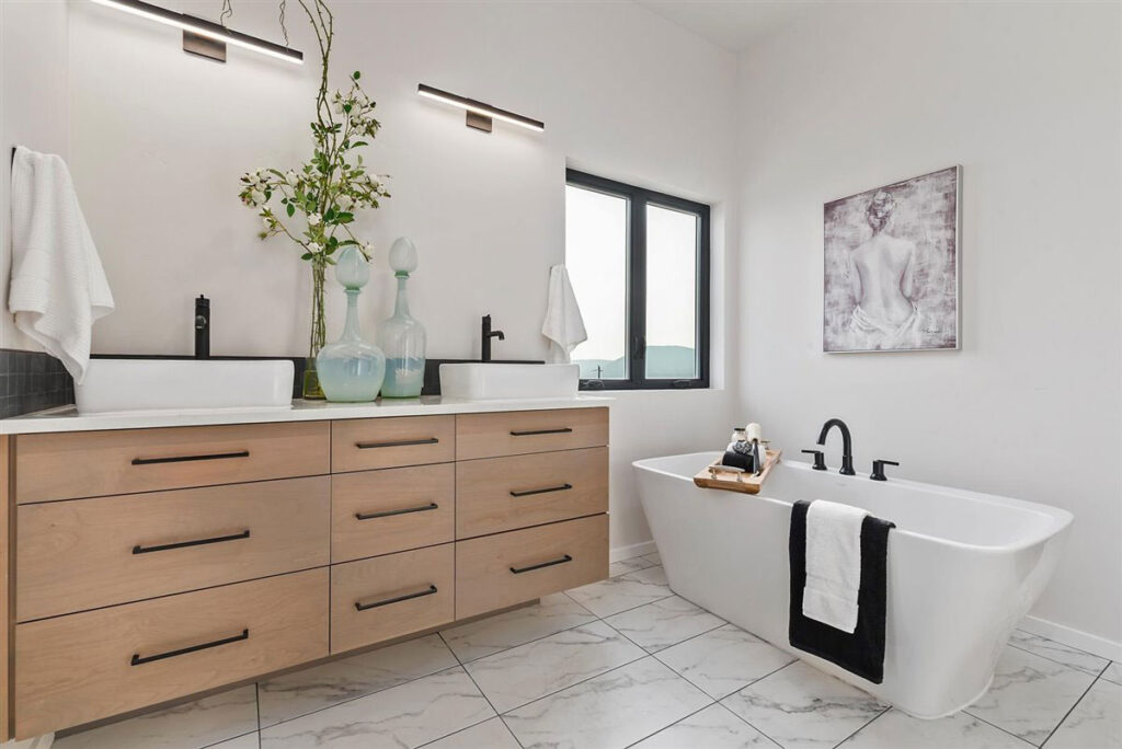 decorated master bathroom