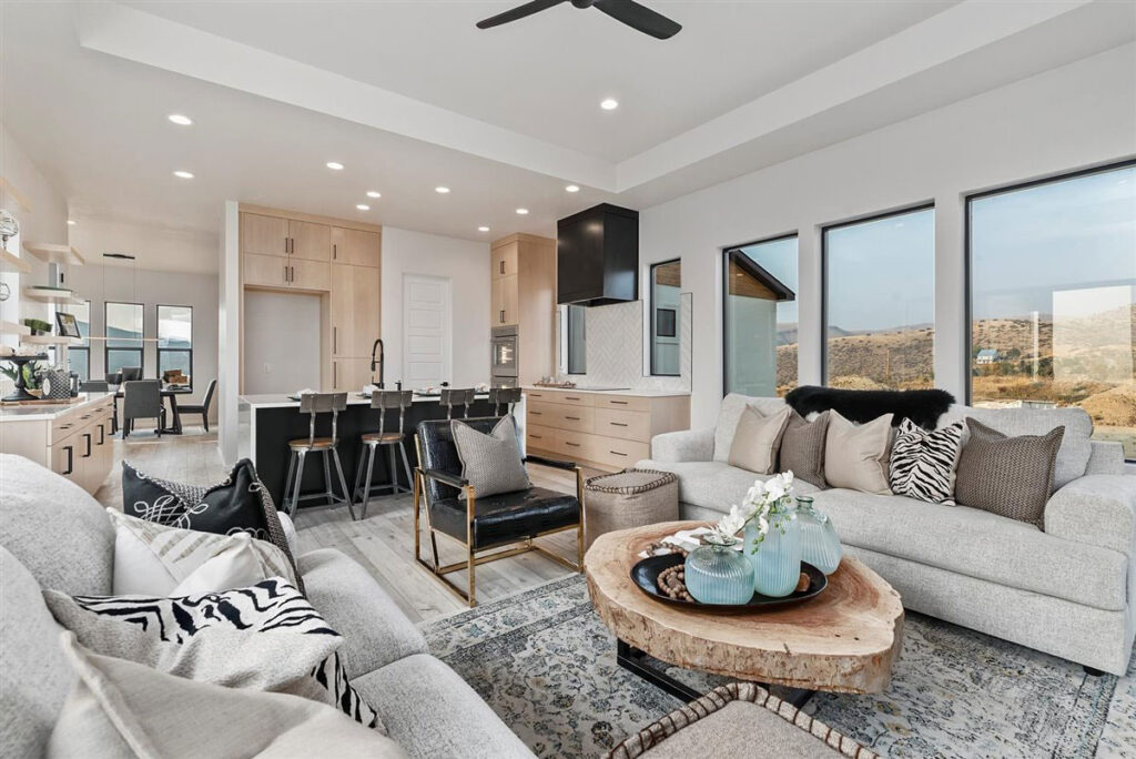 new furnished living room in custom home