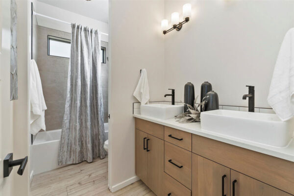 decorated bathroom in custom home